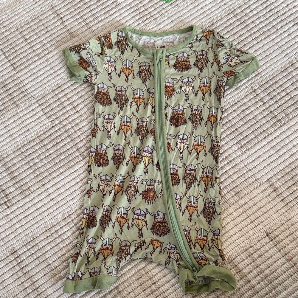 Baby Green Viking Print Bamboo Short-Sleeve Romper